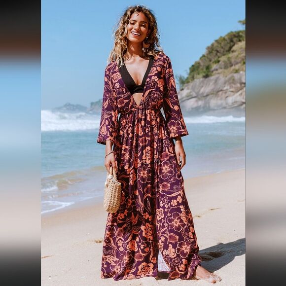 Cupshe Sally Floral Plunge Maxi Dress - Medium - Picture 8 of 8